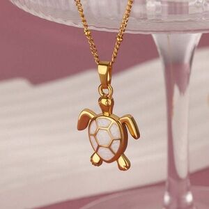 Gold and White Turtle Pendant Necklace